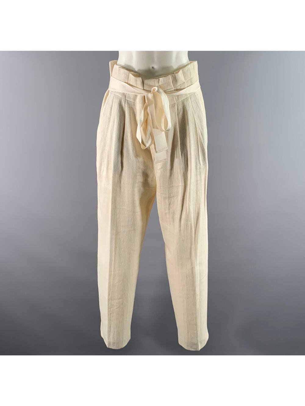 BRUNELLO CUCINELLI Size 8 Cream Linen Cotton Pleated Pants